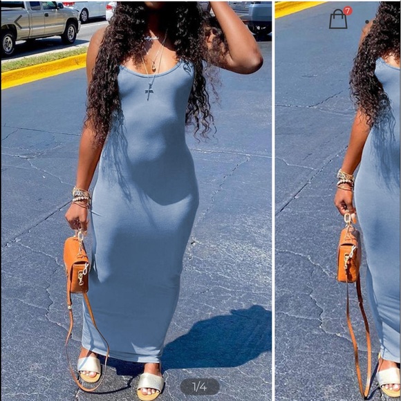 Daily Bar/NightClub Party Sleeveless Scoop Neck Light Blue Dress - Picture 2 of 2